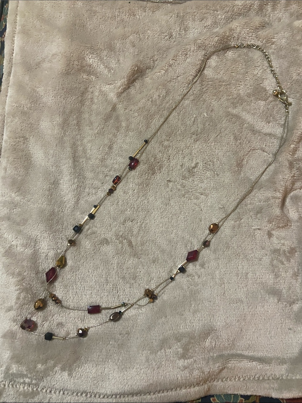 Chico's Gold-Tone Long Necklace with Pink, Amber and Black Beads